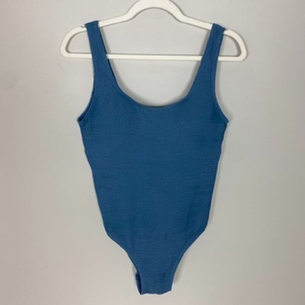 Kindred Bravely Maternity Crinkle One Piece Swimsuit Womens Medium Blue Ribbed - Picture 2 of 9